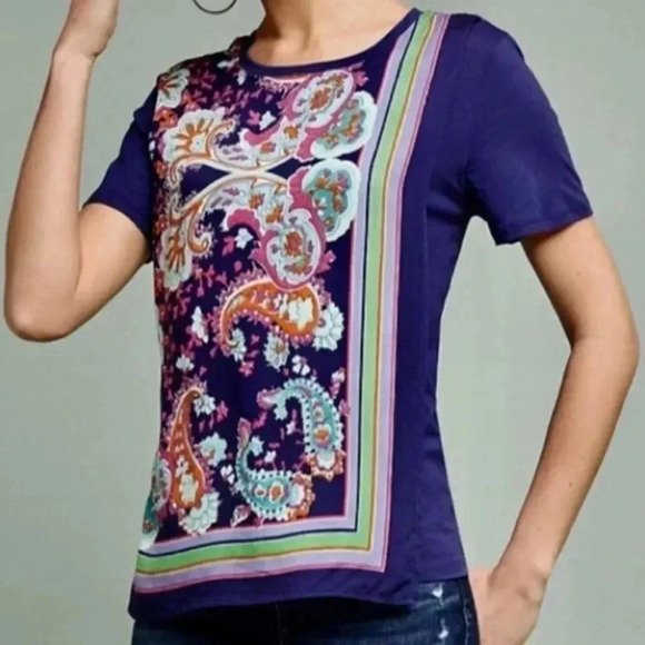 MAEVE by Anthropologie Purple Paisley Overlay Maddie Printed Top Women’s Size M - Picture 1 of 10